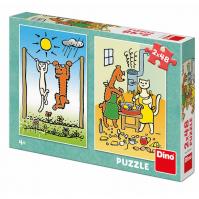 Pejsek a kočička: puzzle 2x48 dílků